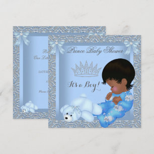 Kleiner Prinz Baby Shower Junge Blau Damast AM Einladung