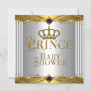 Kleiner Prinz Baby Shower Junge königsblau Krone 8 Einladung