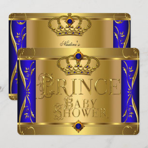 Kleiner Prinz Baby Shower Junge königsblau Krone 9 Einladung