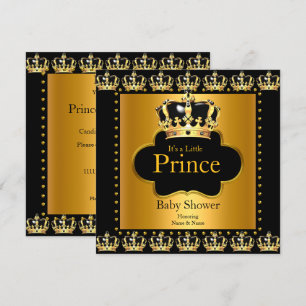 Kleiner Prinz Baby Shower Junge Krone Schwarz Gold Einladung