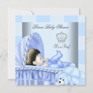 Kleiner Prinz Baby Shower Junge Patchwork Blau Einladung