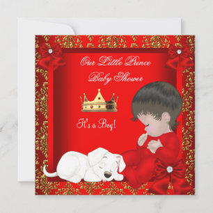 Kleiner Prinz Baby Shower Junge Rot Gold Damast Einladung
