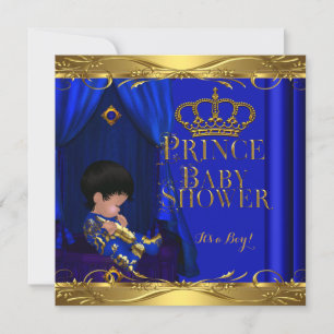 Kleiner Prinz Baby Shower Junge Royalblaue Krone 5 Einladung