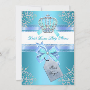 Kleiner Prinz Baby Shower Junge Teal Blau Krone 4 Einladung