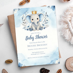Kleiner Prinz Blaue Blumenelefanten-Baby-Party Einladung