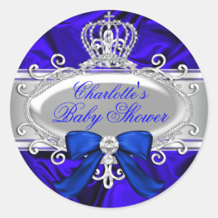 Kleiner Prinz königsblauer Baby Shower Aufkleber