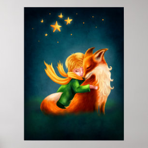 Kleiner Prinz und Fuchs. Kinderzimmer-Kunstillustr Poster