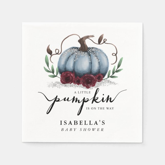 Kleiner Pumpkin auf dem Weg Blue Baby Dusche Serviette (Vorderseite)