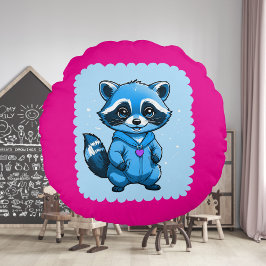 Kleiner Raccoon in blauem Rundkissen Rundes Kissen