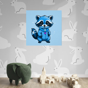 Kleiner Raccoon in blaues, glänzendes Poster