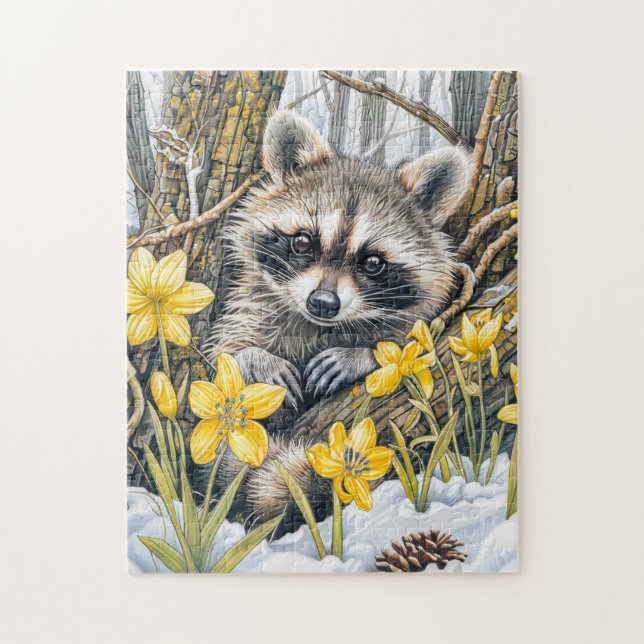 Kleiner Raccoon unter den Frühlingszwiebeln (Vertikal)