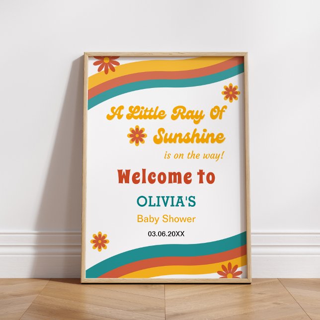 Kleiner Ray der Sunshine Retro Baby Dusche Willkom Poster (A Little Ray of Sunshine Retro Baby Shower Welcome Sign )
