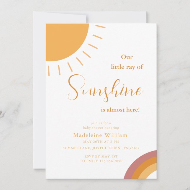 Kleiner Ray von Sunshine Boho Rainbow Baby Shower Einladung (Vorderseite)