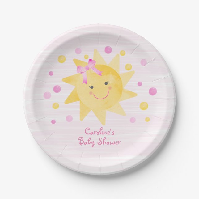 Kleiner Ray von Sunshine Pink Yellow Baby Dusche Pappteller (Vorderseite)