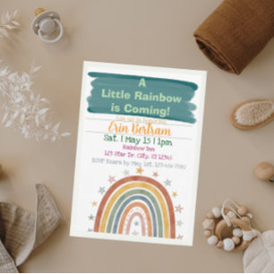 Kleiner Regenbogen kommt, Boho-Baby-Party Einladung