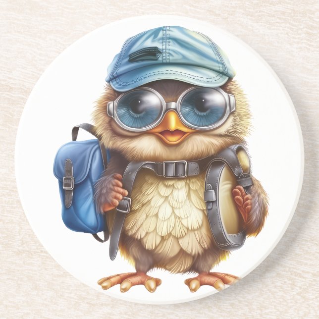 Kleiner Reisender - Kid Owl mit Rucksack Getränkeuntersetzer (Vorne)