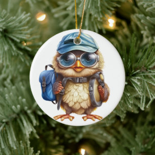 Kleiner Reisender - Kid Owl mit Rucksack Keramik Ornament