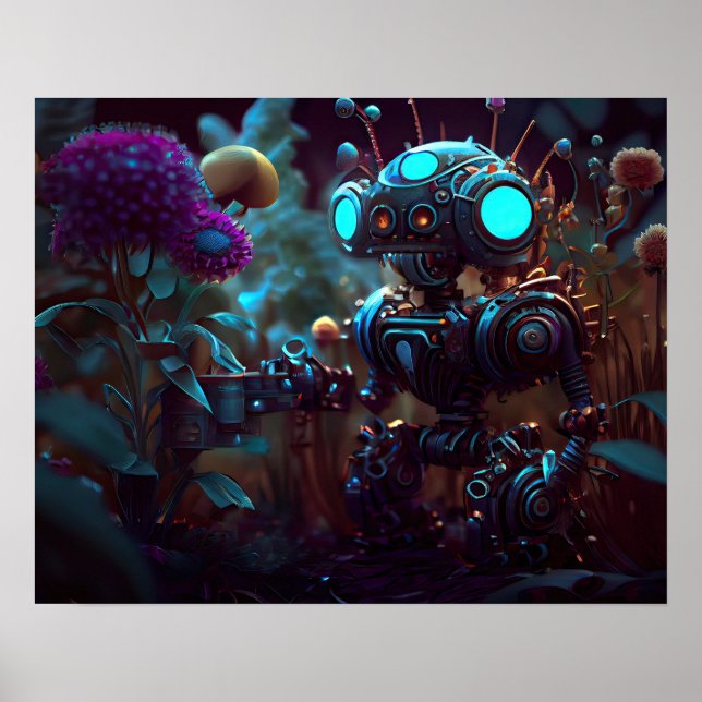 Kleiner Roboter in Garden Poster (Vorne)