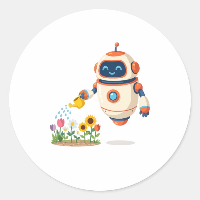 Kleiner Robotergärtner Runder Aufkleber (Vorderseite)