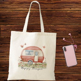 Kleiner rosa Glamper-Camper mit Schmetterlingen Tragetasche
