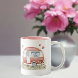 Kleiner rosa Glamper-Camper mit Schmetterlingen Zweifarbige Tasse