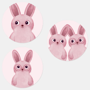 Kleiner rosa Hase mit Brille für ein Mädchenparty Etiketten