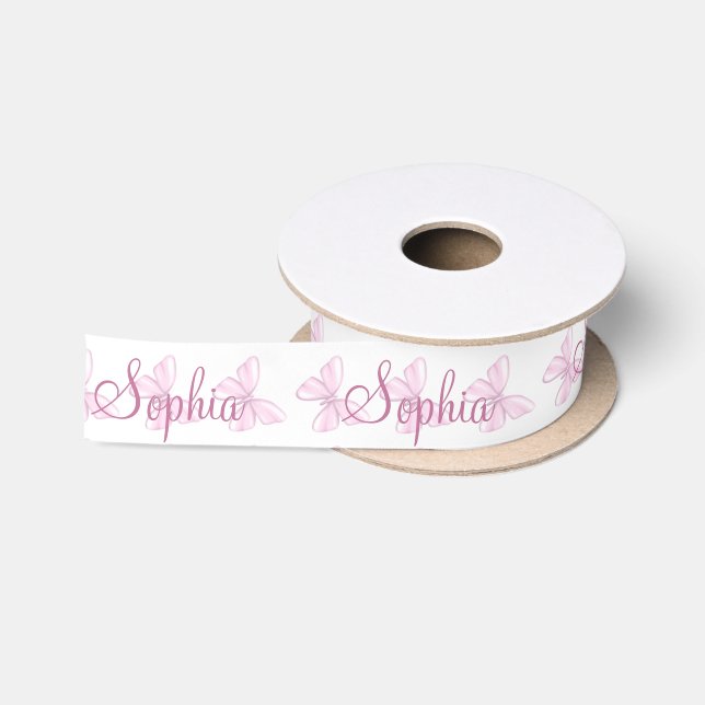 Kleiner rosa Schmetterlings-personalisierter Satin Satinband (Spule)