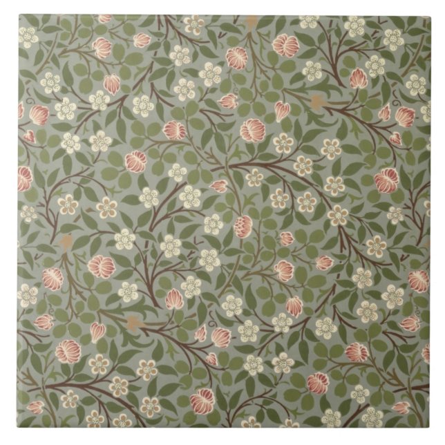 Kleiner rosa und weißer Blumentapetenentwurf Fliese (Vorderseite)