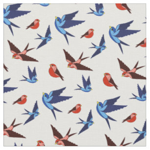 Kleiner Rot-Blau-Vogel fliegen, sitzen, Folk-Druck Stoff
