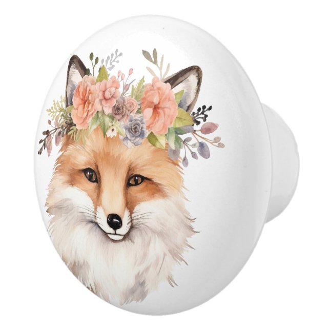Kleiner Roter Fuchs mit Blumenkopfteil Keramikknauf (Rechts)