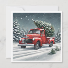 Kleiner roter LKW, der einen Weihnachtsbaum holt Einladung