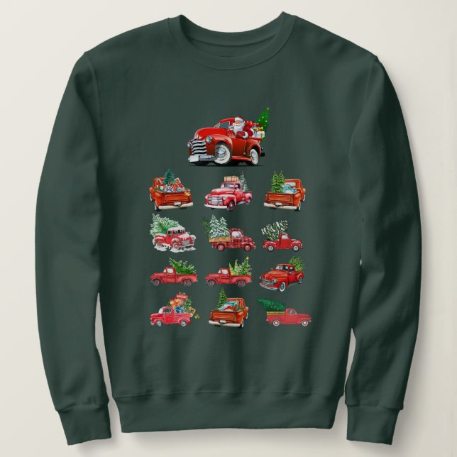 Kleiner roter LKW, der einen Weihnachtsbaum holt Sweatshirt (Design vorne)