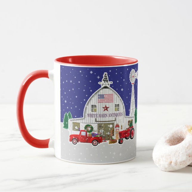 Kleiner roter LKW und antiker weißer Stall Tasse (Mit Donut)