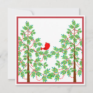Kleiner Roter Vogel in einem Weihnachtsbaum-Party Einladung