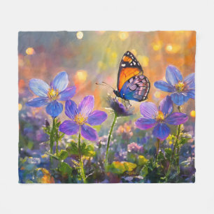 Kleiner Schmetterling auf Wildblumen bei Sonnenauf Fleecedecke