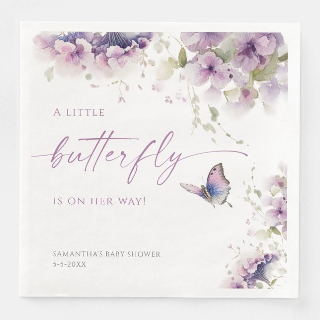 Kleiner Schmetterling ist unterwegs lila Babydusch Serviette (Vorderseite)