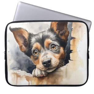 KLEINER SCHWARZ- UND TAN-PUPPENHUNDE ÜBER DEM ZENT LAPTOPSCHUTZHÜLLE
