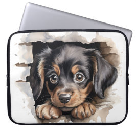 KLEINER SCHWARZ- UND TAN-PUPPENHUNDE ÜBER DEM ZENT LAPTOPSCHUTZHÜLLE