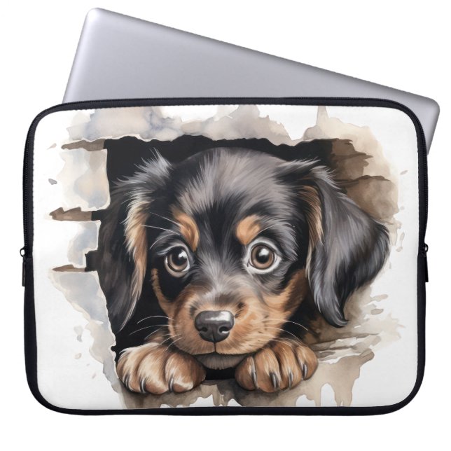 KLEINER SCHWARZ- UND TAN-PUPPENHUNDE ÜBER DEM ZENT LAPTOPSCHUTZHÜLLE (Vorderseite)