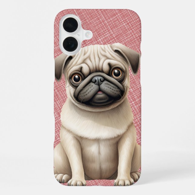 KLEINER SCHWARZER & EELFARBENER MOPSHUNDE iPhone 16 PLUS HÜLLE (Rückseite)