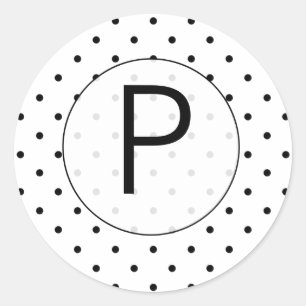 Kleiner schwarzer Polka-Punkt-mit Monogramm Runder Aufkleber