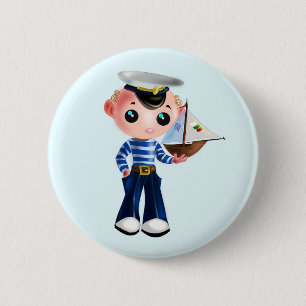 Kleiner Seglerjungen-Knopf - Ihre Farbe - Text Button
