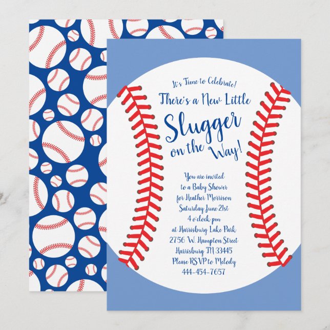 Kleiner Slugger Baseball Baby Shower Sports Boy Einladung (Vorne/Hinten)