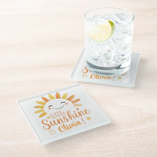 Kleiner Sonnenschein Personalisierter Untersetzer (Schrägansicht)
