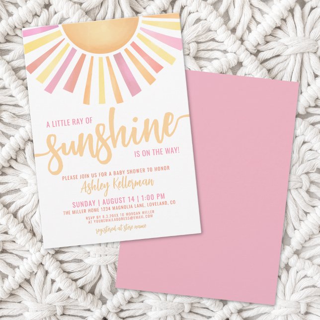Kleiner Sonnenschein-Rosa-Babydusche Einladung (Little Ray Of Sunshine Pink Baby Shower Invitation)