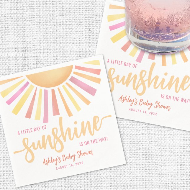 Kleiner Sonnenschein-Rosa-Babydusche Serviette (Little Ray Of Sunshine Pink Baby Shower Napkins)