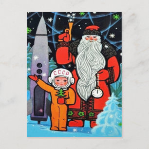 Kleiner sowjetischer Astronaut mit dem Weihnachtsm Postkarte