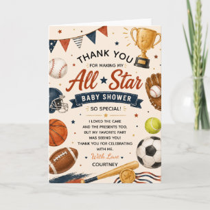 Kleiner Stern Baby Shower Sport Fußball Baseball Dankeskarte