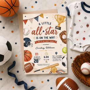 Kleiner Stern Baby Shower Sport Fußball Baseball Einladung
