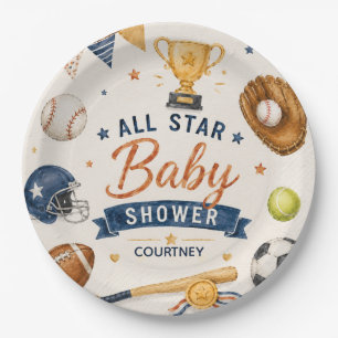 Kleiner Stern Baby Shower Sport Fußball Baseball Pappteller